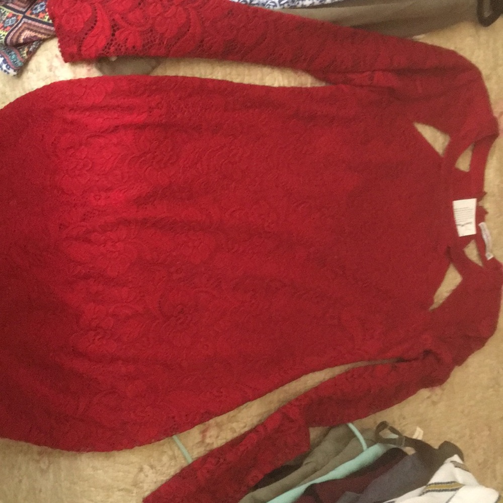 Red lace dress with cut outs